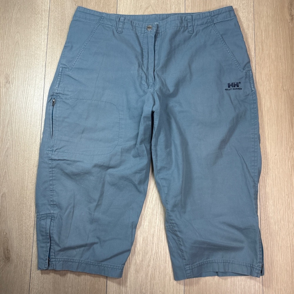 Helly Hansen Womens Blue Capri Cropped Cargo Hiking Pants Size Large Zipper Hem